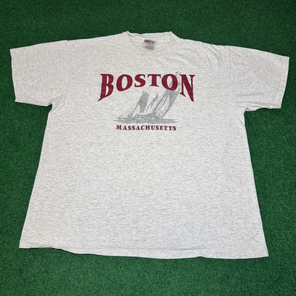 Vintage Boston Massachusetts 90s Boxy XL Oneita 100% Cotton T Shirt 24x29